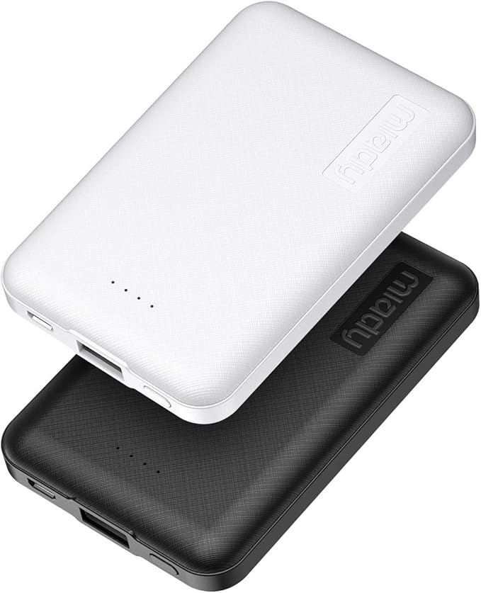 Miady 2-Pack 5000mAh Mini Portable Charger, 5V 2.4A USB-C Output Fast Charging Power Bank for Travel Small Battery Pack Compatible with iPhone 17/16/15 Galaxy S24/S22 iPad Android etc (White+Black)