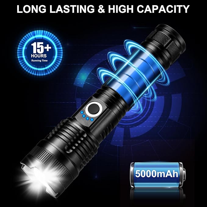 3 Pack Rechargeable Flashlights High Lumens, 990000LM Super Bright LED Flashlight, Adjustable Powerful Flash Light with 5 Modes & USB Cable, Waterproof Handheld Flashlight for Home Camping Outdoor