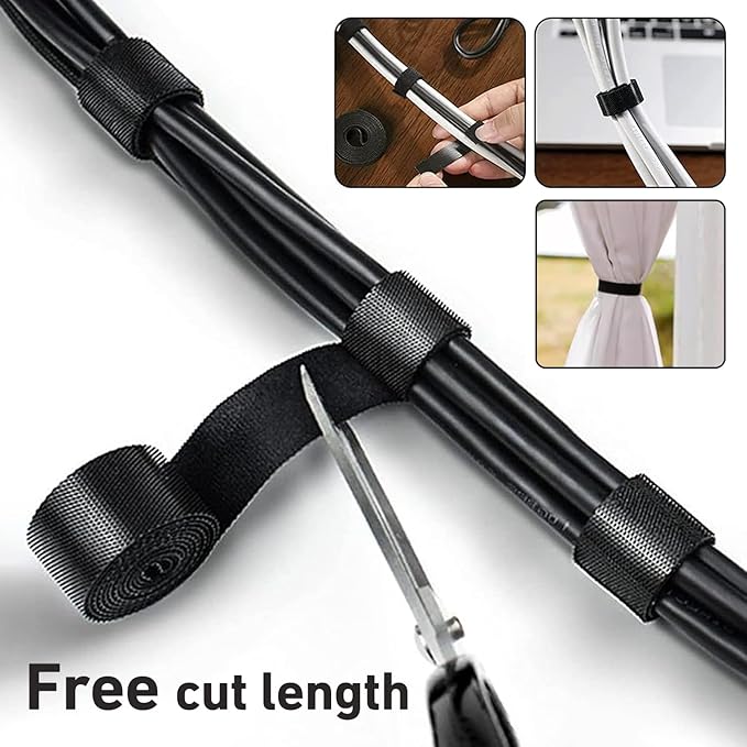 164ft x 1/2 inch Reusable Fastening Cable Ties, Hitotsu Hook and Loop Roll, Self-Gripping Bundling Strips for Cord Manage,Home, Office, Electrical Cords, Data Center, Host Room, Black, 2 Roll