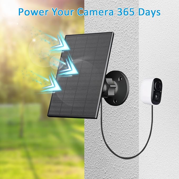 2W Solar Panel for Security Camera Outdoor, USB/USB-C Charger with IP65 Waterproof, 360° Adjustable Mount & 7.2ft Cable, Compatible with Rechargeable Battery Cameras (4 Pack, Black)