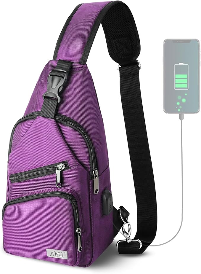 AMJ Crossbody Sling Bag Men Women, Casual Shoulder Backpack, Chest Daypack Satchel for Hiking Travel