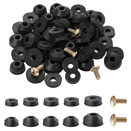 58 Pack Faucet Washer Assortment Kit - Flat and Beveled Rubber Faucet Washers for Repairing Leaks