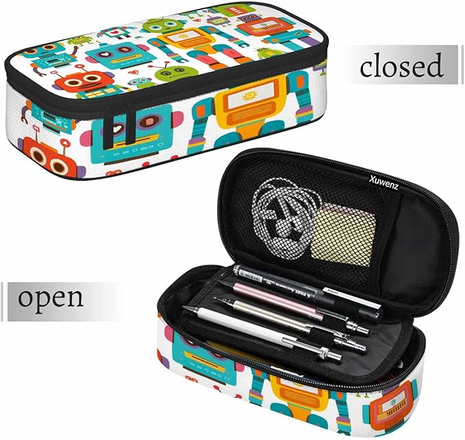 Retro Robots Pencil Case Mecha Deformation Cartoon Game Pencil Bag Pouch Box Organizer for College School Students Boy Girl
