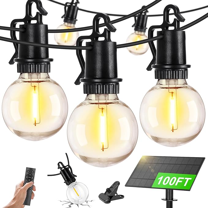 ZJOJO 100FT Solar Lights Outdoor Wateroproof, Solar String Lights with Remote USB Port 32 LED Shatterproof,Dimmable Outdoor Lights Long Last for Garden, Patio, Backyard, Yard, Camping Christmas Light