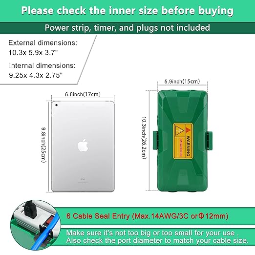 NineLeaf [2 Pack] Outdoor Electrical Box Waterproof, Medium Weatherproof Electrical Box (10.3x5.9x3.7 inch), Extension Cord Cover for Power Strip, Timer, Plug, Christmas Light, Green