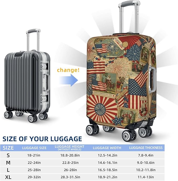 Patriotic 4th of July Luggage Cover, American Flag Fireworks Elastic Suitcase Protector for Independence Day Travel (Fits 29-32 Inch Luggage)