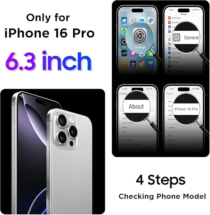 Temdan Compatible with iPhone 16 Pro Case Waterproof, Compatible with MagSafe Built-in Screen & Camera Protector IP68 Underwater Full Body 16FT Military Dropproof Shockproof Phone Case 6.3"-Black