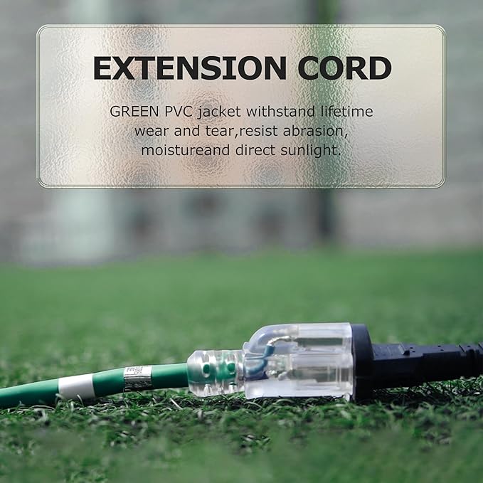 YOJOE Indoor Outdoor Extension Cord with Lighted End, 3 Prong 13A Weatherproof Power Cord, 16 Gauge Heavy Duty 6 ft Green Extension Cord for Garage, Garden and Home, 16/3 SJTW UL Listed