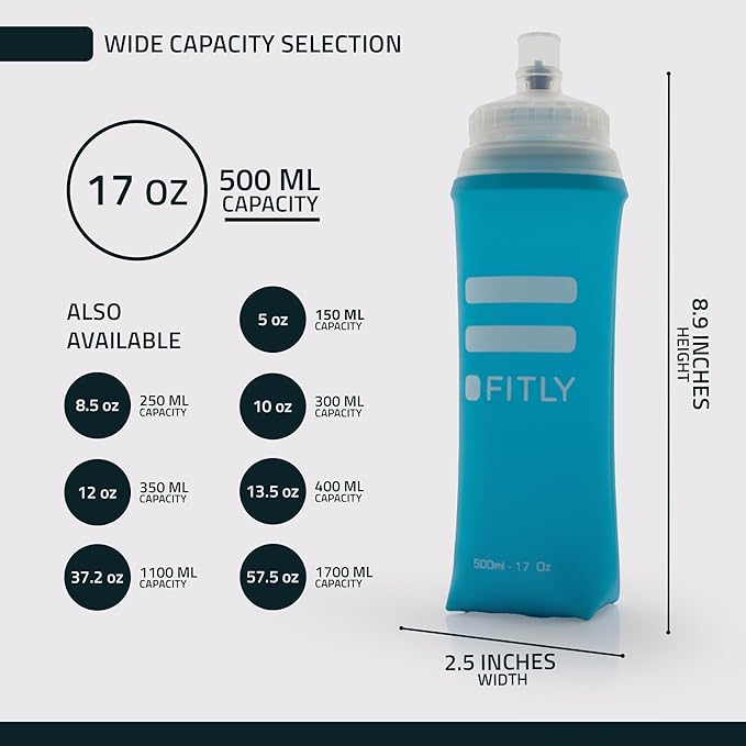 FITLY Soft Flask - Shrink As You Drink Soft Water Bottle for Hydration Pack - Folding Water Bottle Ideal for Running, Hiking, Cycling, Climbing & Rigorous Activity