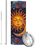 Firmiso 20 oz Tumbler | Skinny Insulated Travel Mug with Leak-proof Lid and Telescopic Straw | Sun and Moon Celestial Stainless Steel Coffee Cup | Christmas Gifts for Women and Men