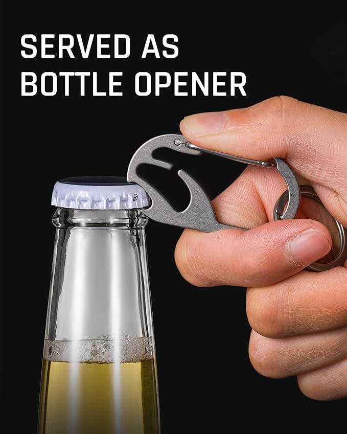 TISUR Titanium Carabiner Keychain Clip, Anti-Lost Key Ring Holder, Self-Locking Metal Gate Clip Key Chain Bottle Opener for Men Women