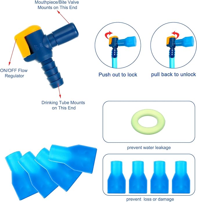 13 Pcs Bite Valve Replacement, Includes 6 Pcs Silicone Replacement Nozzle, 4 Straight and Angled Hose Connector, 2 Tube O Ring and Insulated Tube for Hydration Bladder Backpack Water Reservoir
