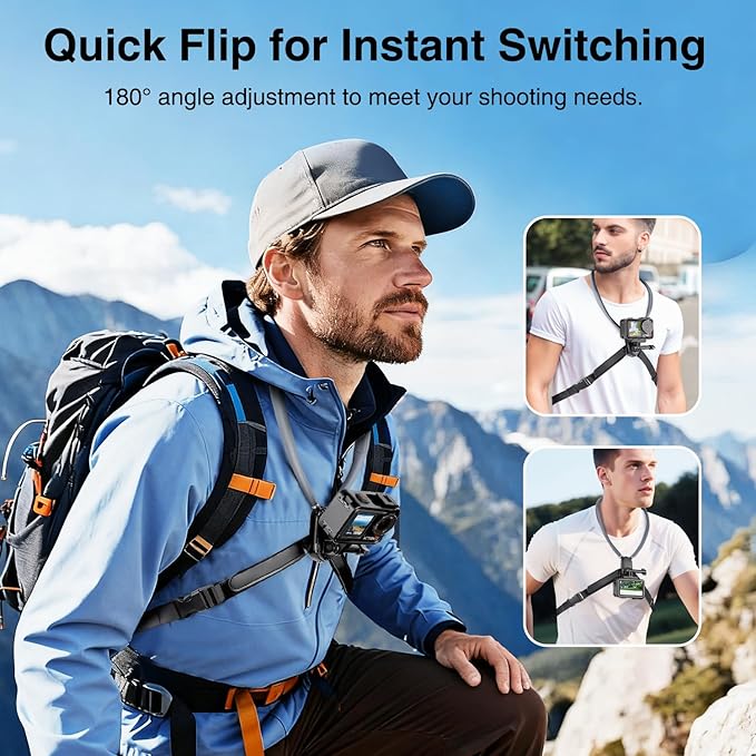 Neck Mount for Action Camera, with Air Cushion and Adjustable Chest Strap, Hands-Free POV Vlogging for GoPro Hero 13/12/11/10/9, Insta 360 X5/X4/X3/Ace Pro 2, DJI Osmo Action 5 Pro/4/3