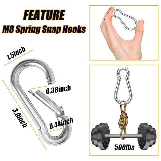 EPHECH 30PCS 3" Heavy Duty Spring Snap Hook, M8 5/16" Galvanized Steel Snap Hook Carabiner Quick Link Carabiner Clip, 500LBS Holding Capacity Quick Link Keychain for Swing Hammock Gym Outdoor