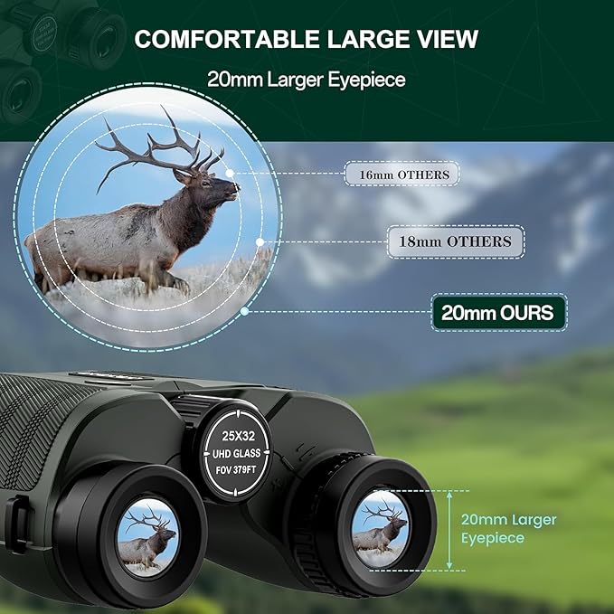 25x32 UHD Compact Binoculars for Adults High Powered - Large View Binoculars with Clear Low Light Vision - Super Bright Lightweight & Waterproof Binocular for Bird Watching Travel Hunting
