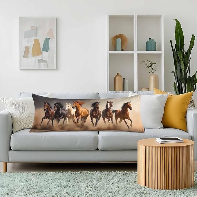 20x54 Body Pillow Cover Horse Zipper Body Pillowcase Western Stallion Horses Side Sleeper Pillow Covers Body Pillow Cushion Cover for Men Women Home Bedroom