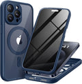 TIESZEN for iPhone 15 Pro Max Case, Compatible with MagSafe, Built-in Privacy Screen Protector and Camera Protection, Anti Spy Full Body Dustproof Shockproof Hard Phone Case 6.7", Dark Blue