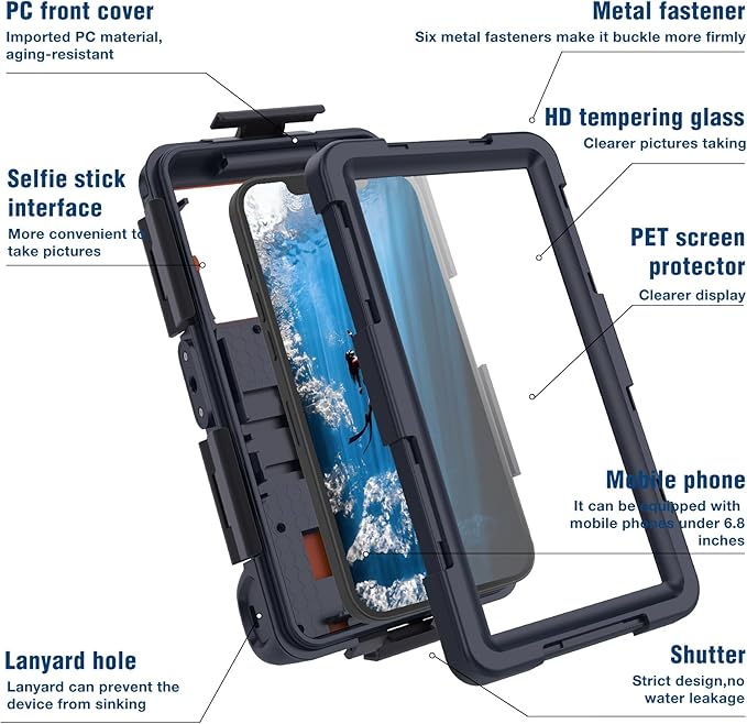 2026 Underwater Snorkeling Diving Phone Case for Phone 17/16/15/14/13/12Pro Max/Galaxy S25/S24/S23.(50ft/15m) Professional Scuba Dive Waterproof Case Underwater Photo Video（Blue）