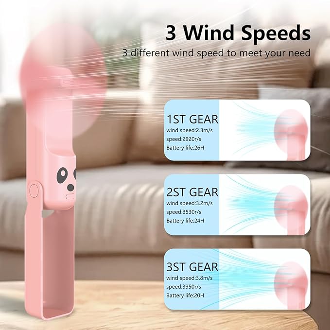 Portable Handheld Personal Fan, 4 IN 1 USB-C Rechargeable Mini Eyelash Fans with 4500mAh Battery [26H Runtime], Flashlight, Lanyard for Disney World,Travel，Summer，Concerts, Pink