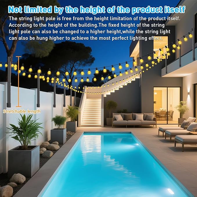 NUERPO 10 Pack String Light Poles,2.8Ft Metal Poles for Outdoor String Lights,Outdoor Light Poles with Post,Poles/Stand for Outside,Patio,Deck,Backyard,Garden Wedding,Party
