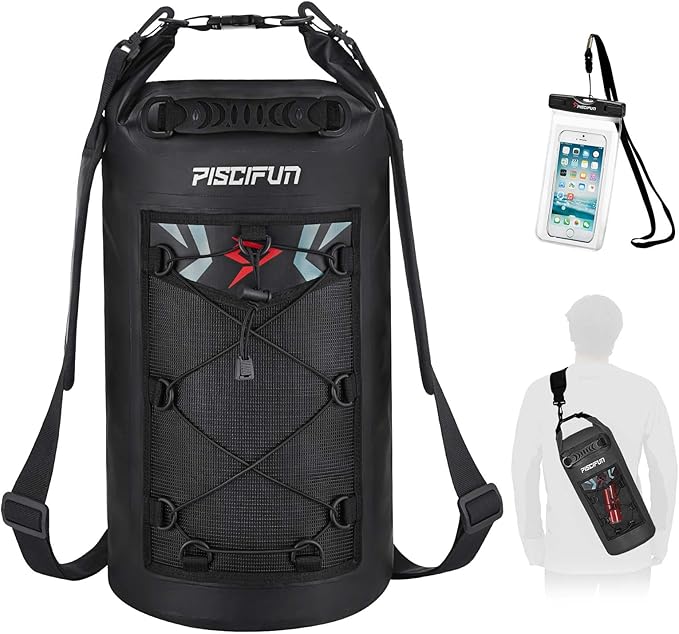 Piscifun Dry Bag, Waterproof Floating Backpack 10L/20L/30L/40L with Waterproof Phone Case for Boating, Kayaking, Fishing