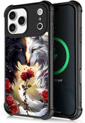 for iPhone 17 Pro Max Case,for MagSafe Graphic Design for Girl Boy Soft Silicone Hard Acrylic Shock Protection Designed for iPhone 17 Pro Max Black White Wolf Moon Flower Rose Pattern