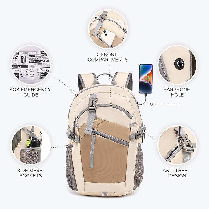 Hiking Backpack for Women Men 20l with Removable Phone Pocket Lightweight Small Travel Backpack Hiking Daypack for Women Men