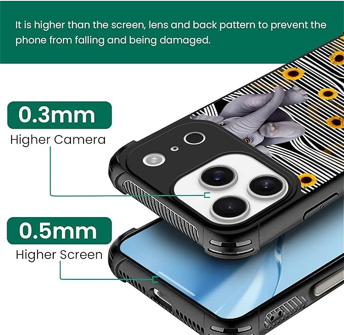 for iPhone 17 Pro Case,for MagSafe Graphic Design for Girl Boy Soft Silicone Hard Acrylic Shock Protection Designed for iPhone 17 Pro Cute Little Elephant Sunflower White Line Art Pattern