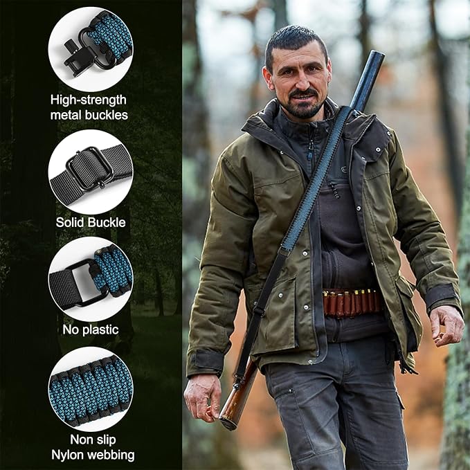 VVAAGG Two-Point Paracord Rifle Sling with Swivels, Non-Slip Gun Sling with Adjustable Length Strap