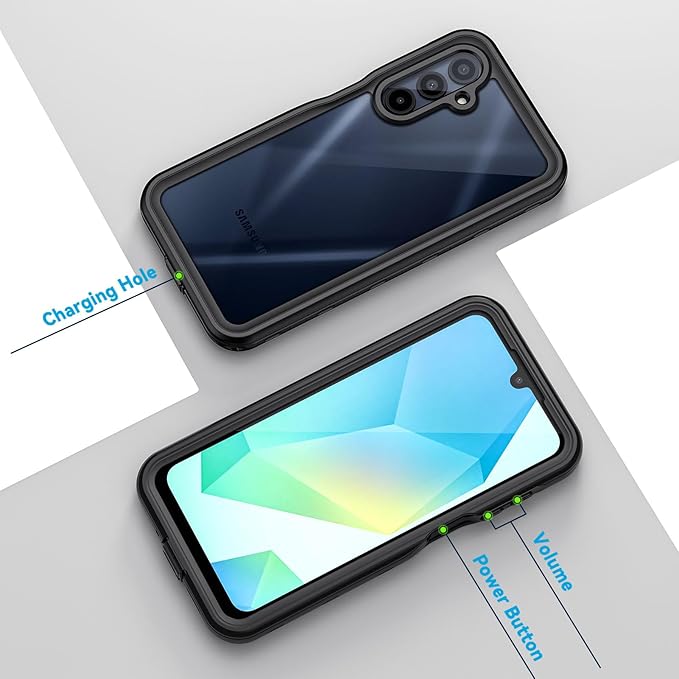 Lanhiem for Samsung Galaxy A16 5G Phone Case, IP68 Waterproof Dustproof, Built-in Screen Protector, Rugged Full Body Shockproof Protective Cover for Samsung A16 5G / 4G 6.7", Black/Clear | IP68 Waterproof, Dustproof, Rugged, Full Body, Shockproof