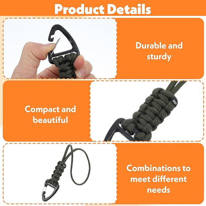 Mabor 3 Pack Paracord Lanyard with Triangle Carabiner Clip – Durable Rope Keychain for Keys, Backpack, Outdoor Survival, Camping & Gear (Black, Army Green, Orange)
