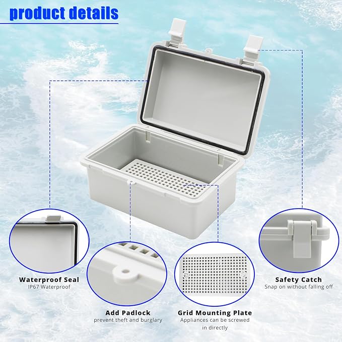 MAKERELE Electrical Weatherproof Outdoor Junction Box Small With Wall Bracket 5.9"5.9"3.5" (15015090mm) Universal Durable Cable Enclosure Include Mounting Panel Dustproof With 2 NPT 1/4” Glands