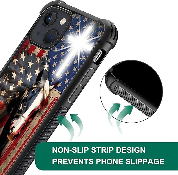 for iPhone 15 Case, Red American Flag Horse Cross Pattern Graphic Design Girl Boy Soft Silicone Hard Acrylic Shock Protection for iPhone 15