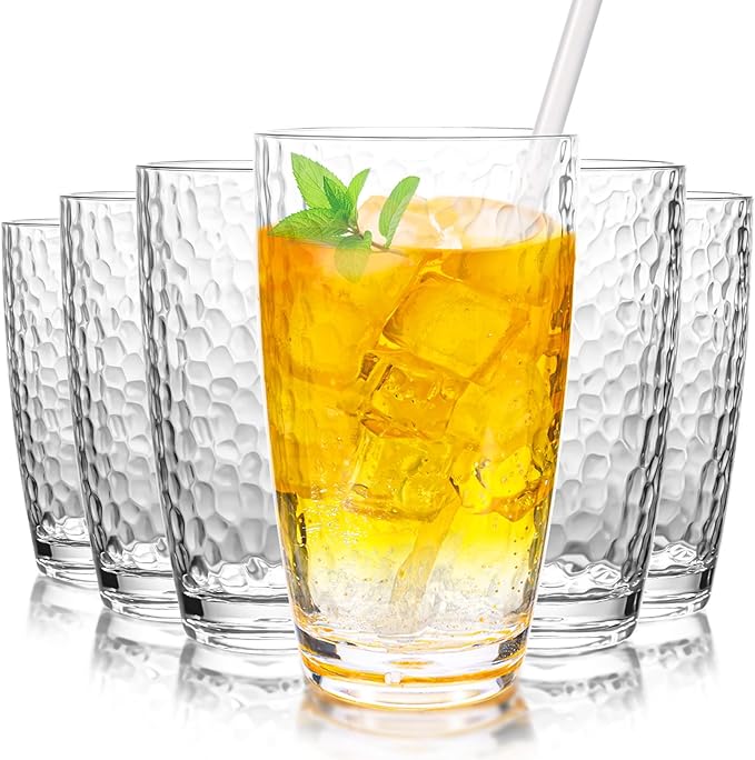 6 Pcs Plastic Drinking Tumblers Set of 18 oz, Acrylic Drinking Glasses with Straw&PP Brush, BPA-Free, Stackable Water Cups, Clear Cups for Juice, Wine (18 oz-6 pcs)