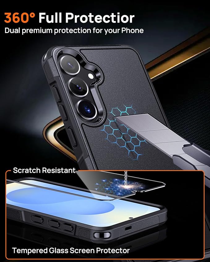 Lanhiem Magnetic for Samsung Galaxy S25 S24 Phone Case with Tempered Glass Screen Protector, Shock Absorption, Anti-Scratch Shockproof Case Cover for Samsung S25 S24, Black