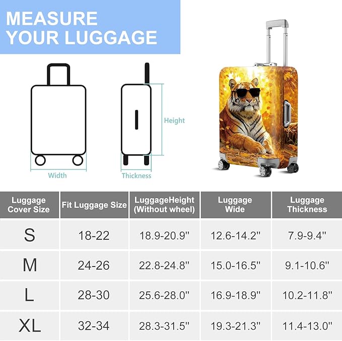 ANNA QUEEN Funny Cool Tiger Travel Luggage Cover -Stretchable Airplane Suitcase Protector Sleeve,Universal Washable Fit for 20-26 Inch Checked Baggage,Water Resistant Durable Luggage Protector