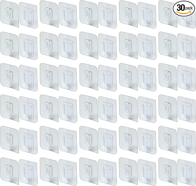 IFAMIO 30 Pack Double Sided Adhesive Wall Hooks Self-Adhesive Nail Free No Damage Multi-Purpose Hooks Clear Picture Hanging Sticky Wall Hooks for Bathroom Kitchen Office Hanging
