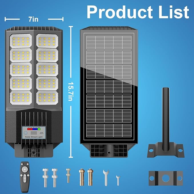 Solar Street Lights Outdoor Waterproof Dusk to Down with Motion Sensor, 6500W Outdoor Solar Flood Light for Parking Lot, LED Security Street Lights Solar Powered for Yard Garden & Walkway