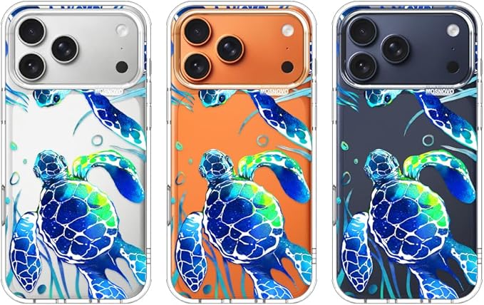 MOSNOVO for iPhone 17 Pro Max Case | Military Grade 6.6ft Drop Tested | Camera Control | Clear with Sea Turtles Design