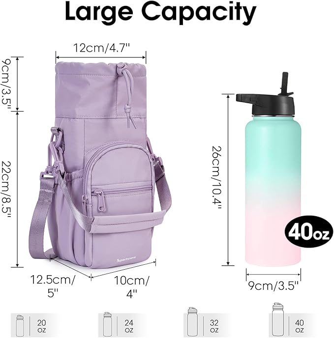 sportsnew Water Bottle Holder with Strap 32oz 40oz Insulated Water Bottle Carrier Sling Bag with Phone Pocket Crossbody