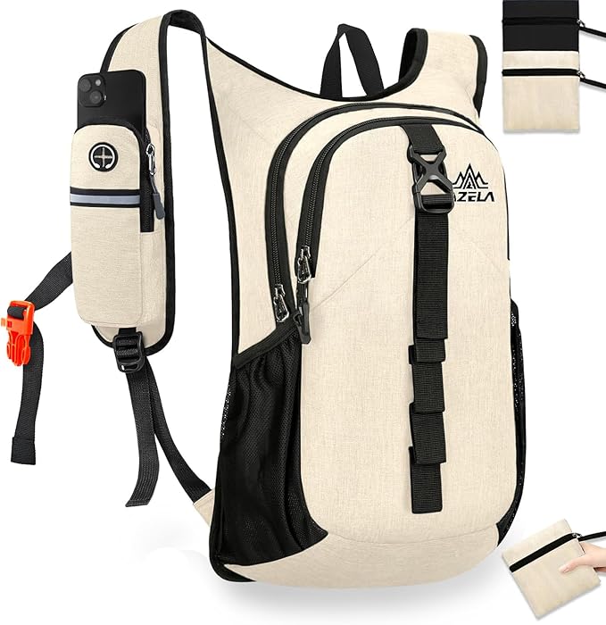 15L Small Hiking Backpack Foldable Ultralight Trekking Camping Outdoors Backpack for Women Men (beige)