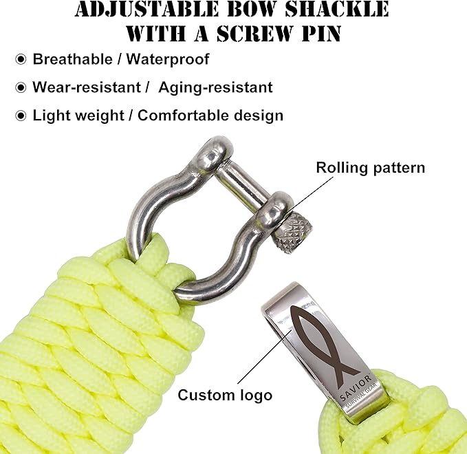 Savior Survival Gear Apple Watch Band 38mm Replacement Survival Paracord Watch Band with Stainless Steel Adjustable Shackle (550 Paracord, Large) (Glow in the Dark Yellow)