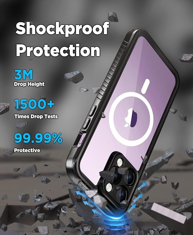 Beeasy for iPhone 14 Pro Max Waterproof Case with Magsafe, IP68 Underwater Military Grade, Phone Case with Shockproof, Dustproof, Rugged 360 Full Body Protection Cover with Built-in Screen Protector