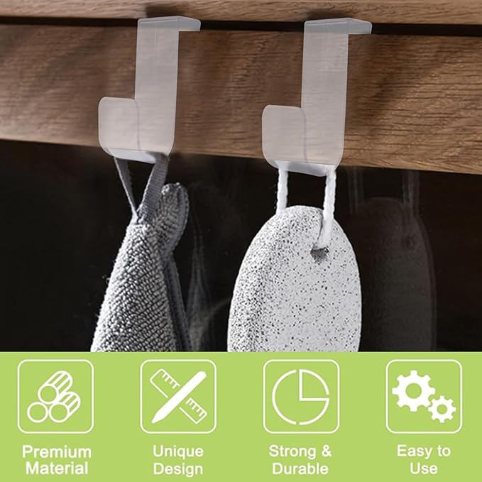 10PCS Over Cabinet Door Hooks Plastic Over The Door Single Hooks Space-Saving Hanger Extender Clips Multi-Purpose Hooks for Kitchen Bathroom Bedroom (Transparent)