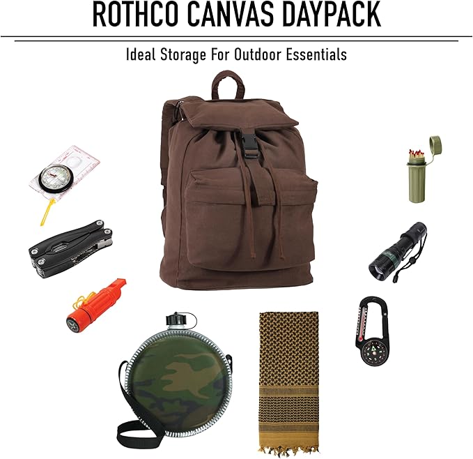Rothco Canvas Daypack – Heavy-Duty Cotton Canvas Backpack for Hiking, Camping, Traveling, and Daily Use – 34L Capacity