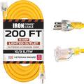Iron Forge Cable Outdoor Extension Cord 200 Ft - 10 Gauge Heavy Duty Extension Cord, 15 AMP, 10/3 Yellow Power Cable SJTW Weatherproof with 3 Prong