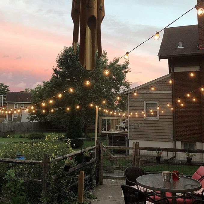 Outdoor String Lights – 50ft Connectable Patio Lights with 52 G40 LED Plastic Bulbs (2 Spare) Outside Vintage Hanging Light for Backyard Bistro Balcony Porch Party Wedding, E12, 2200K, Black