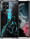for Samsung Galaxy S22 Ultra Case, Blue Breathing Wolf Pattern Graphic Design Girl Boy Soft Silicone Hard Acrylic Shock Protection for Samsung Galaxy S22 Ultra