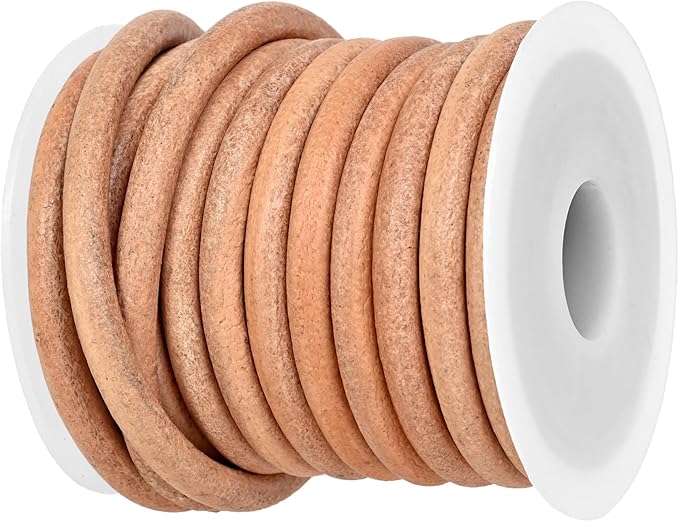 GENIQUE Real/Genuine Round Leather String Cord for Necklace, Bracelets, Jewellery, Braiding (Natural Distressed, 5mm)