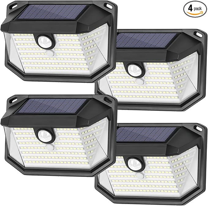 4-Pack Solar Wall Lights Outdoor with 3 Modes & Reflector, Waterproof Bright 178 LEDs Motion Sensor Security Lights, Solar Powered Flood Lights for Patio Garden Yard Porch Garage Front Door